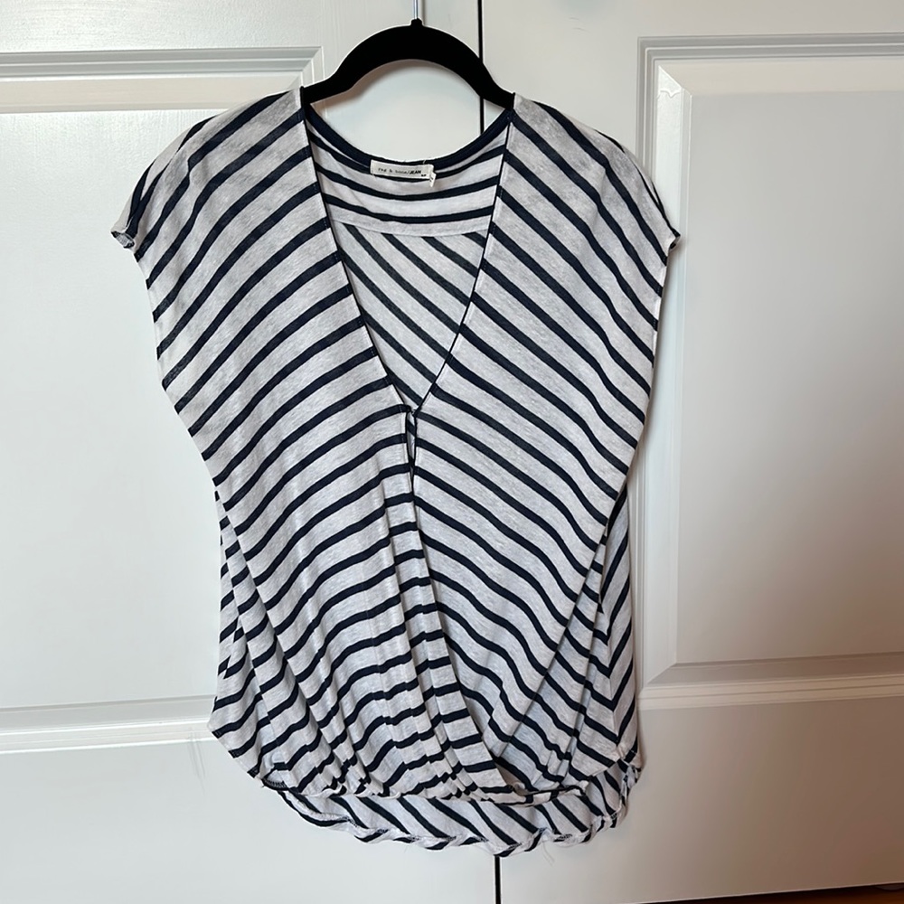 Rag & Bone Sleeveless Victor Blouse in White & Navy stripes, Size Small.